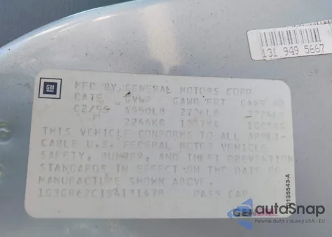 1995 Oldsmobile Aurora из США, поврежденный, VIN 1G3GR62C1S4131478